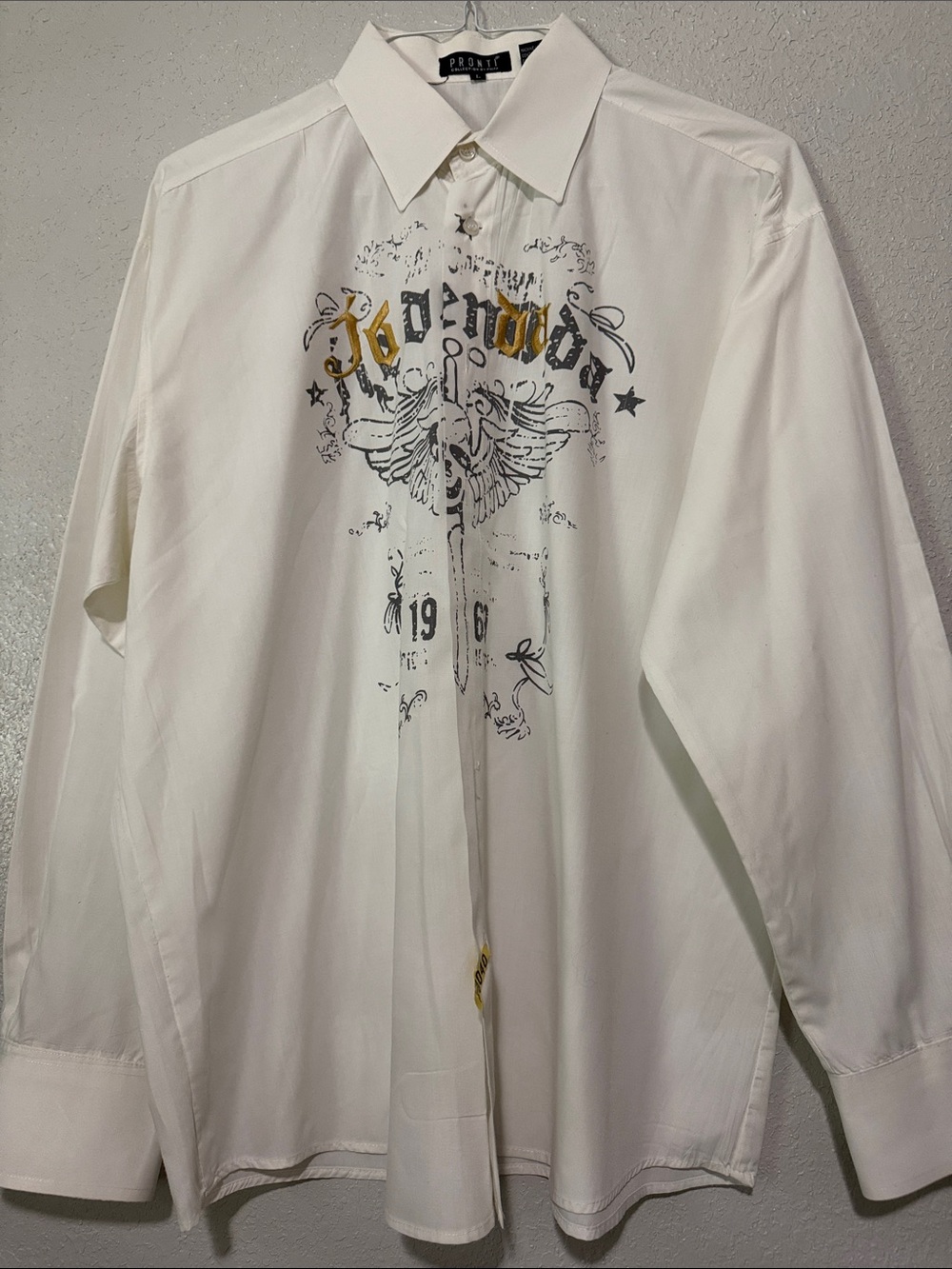 Proline White Graphic Button-Down Shirt - Long Sleeve